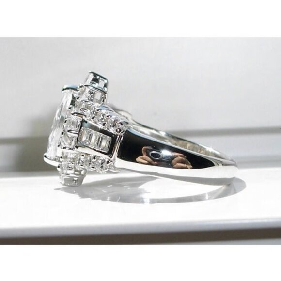 925 STERLING SILVER Marquise & Baguette Cubic Zirconia Ring - Picture 10 of 13